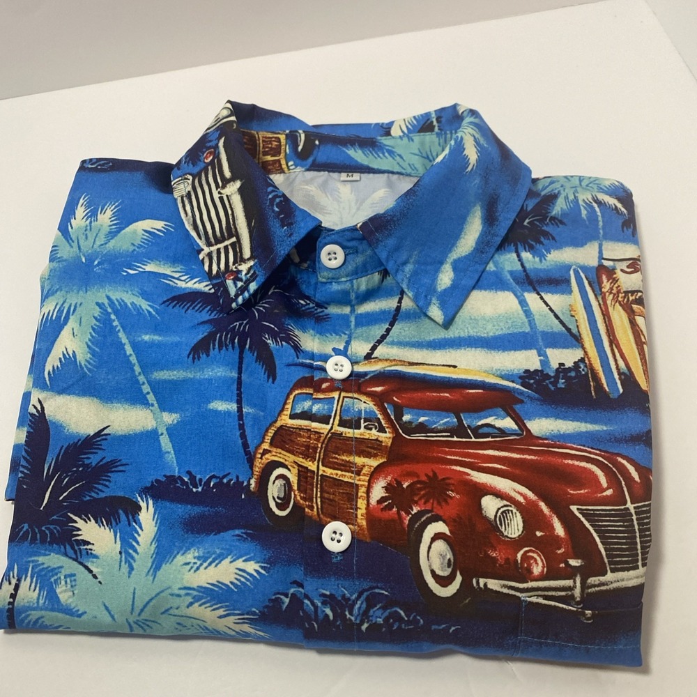 MENS HAWAII BLUES BLUE TEAL‎ BUTTON UP HAWAIIAN SHORT SLEEVE SHIRT M MEDIUM G1